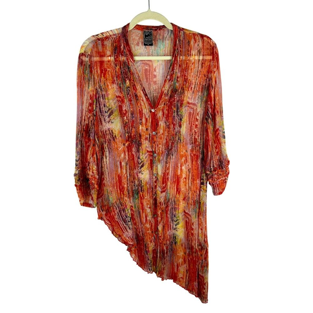 Casual Studio Abstract Blouse Women Medium Red Button‎ Asymmetrical Boho Lagen